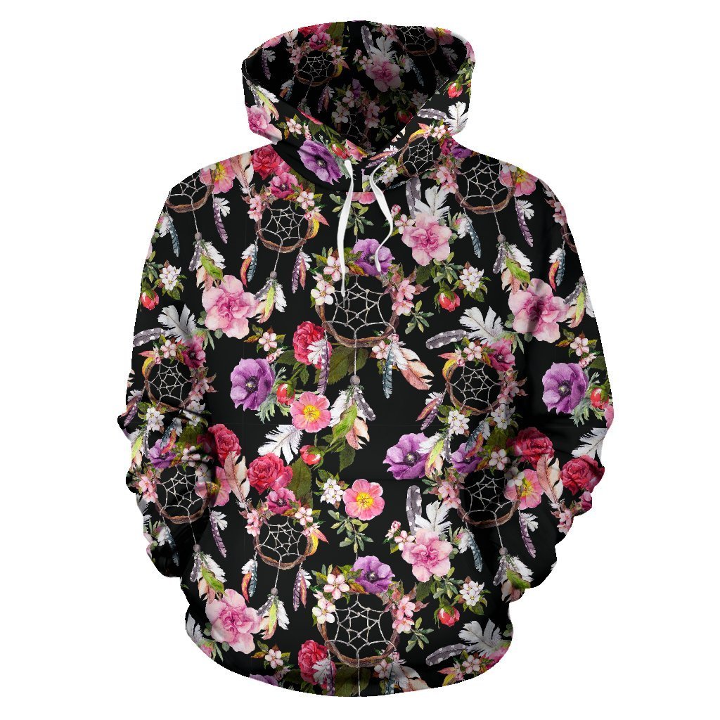 Dream Catcher Flower Boho Feather Pattern Print Women Men Pullover Hoodie-grizzshop