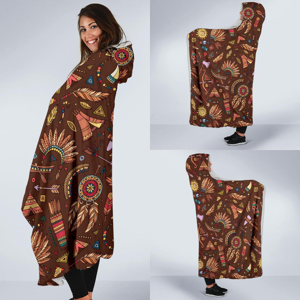 Dream Catcher Native American Boho Feather Hooded Blanket-grizzshop