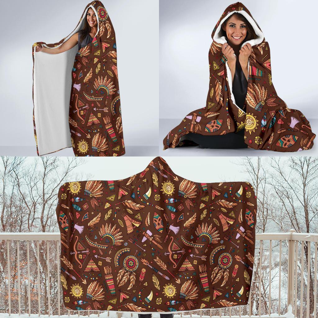 Dream Catcher Native American Boho Feather Hooded Blanket-grizzshop