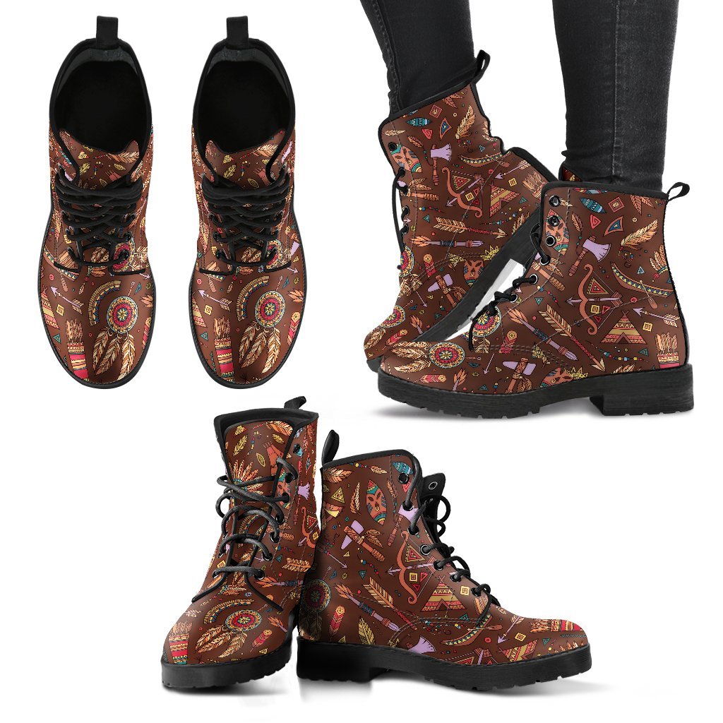 Dream Catcher Native American Boho Feather Pattern Print Men Women Leather Boots-grizzshop