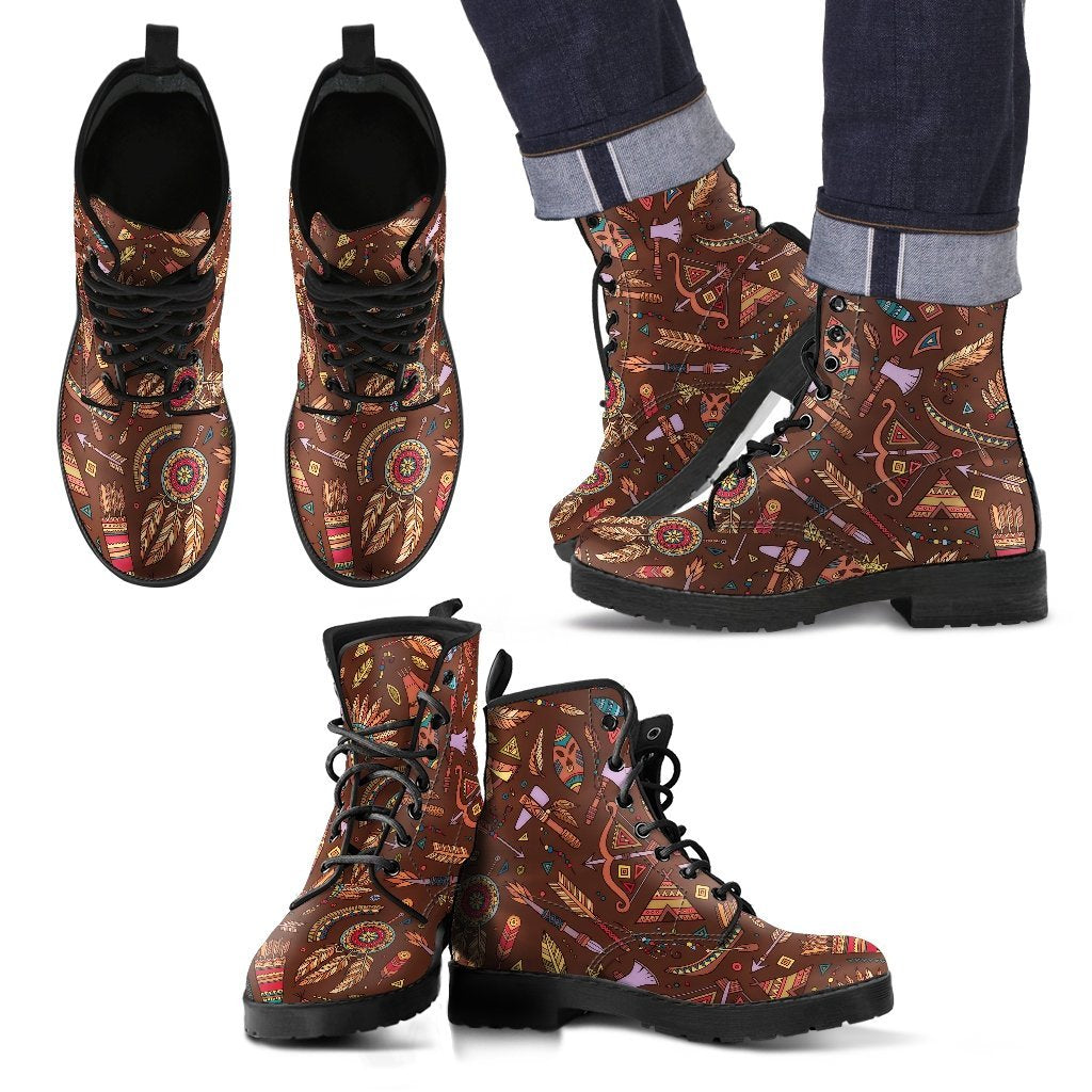 Dream Catcher Native American Boho Feather Pattern Print Men Women Leather Boots-grizzshop