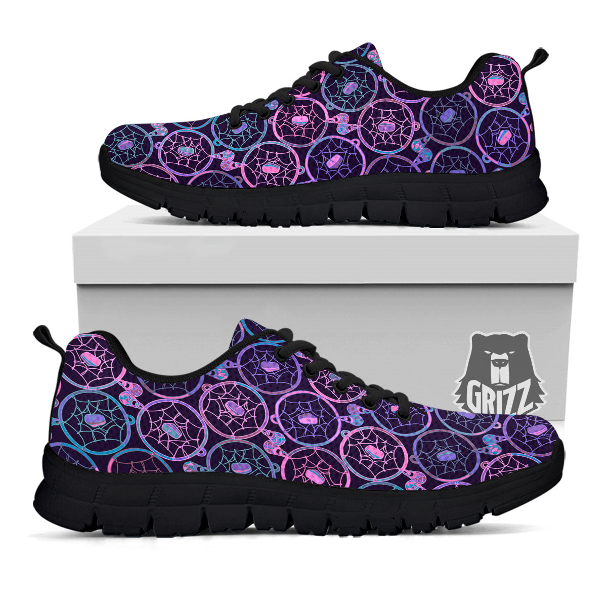 Dream Catcher Purple Boho Print Pattern Black Sneaker-grizzshop