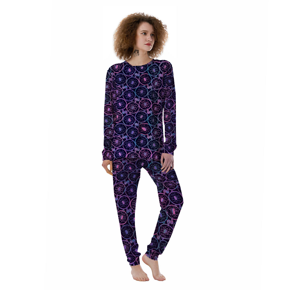 Dream Catcher Purple Boho Print Pattern Women's Pajamas-grizzshop