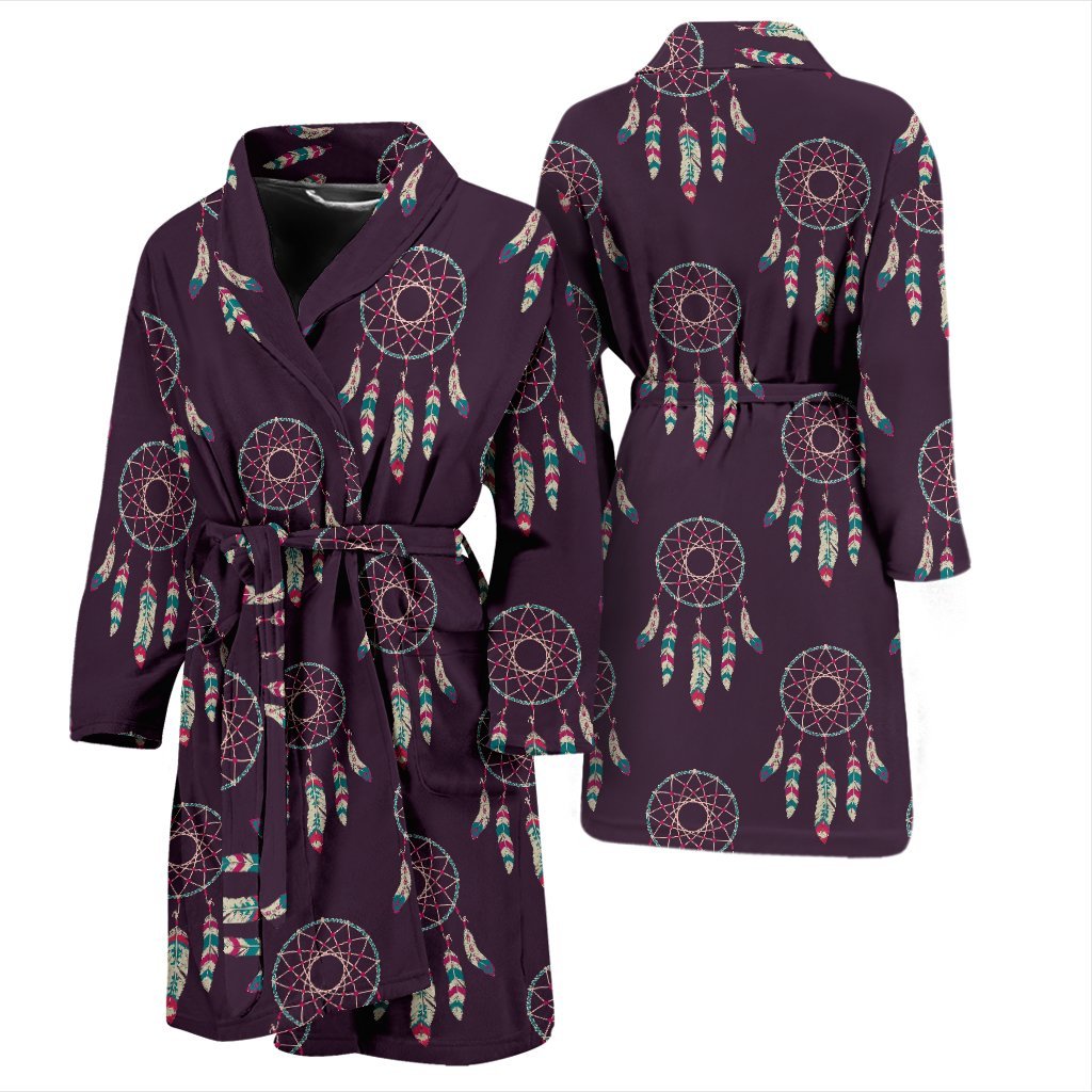 Dream Catcher Purple Feather Men Long Robe-grizzshop