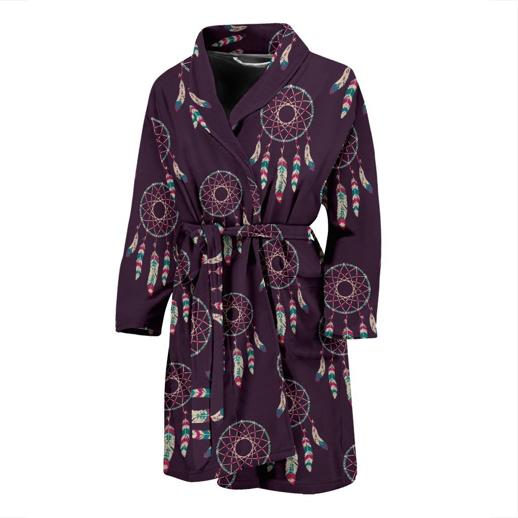 Dream Catcher Purple Feather Men Long Robe-grizzshop