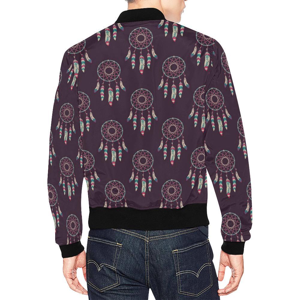 Dream Catcher Purple Feather Pattern Print Men's Bomber Jacket-grizzshop