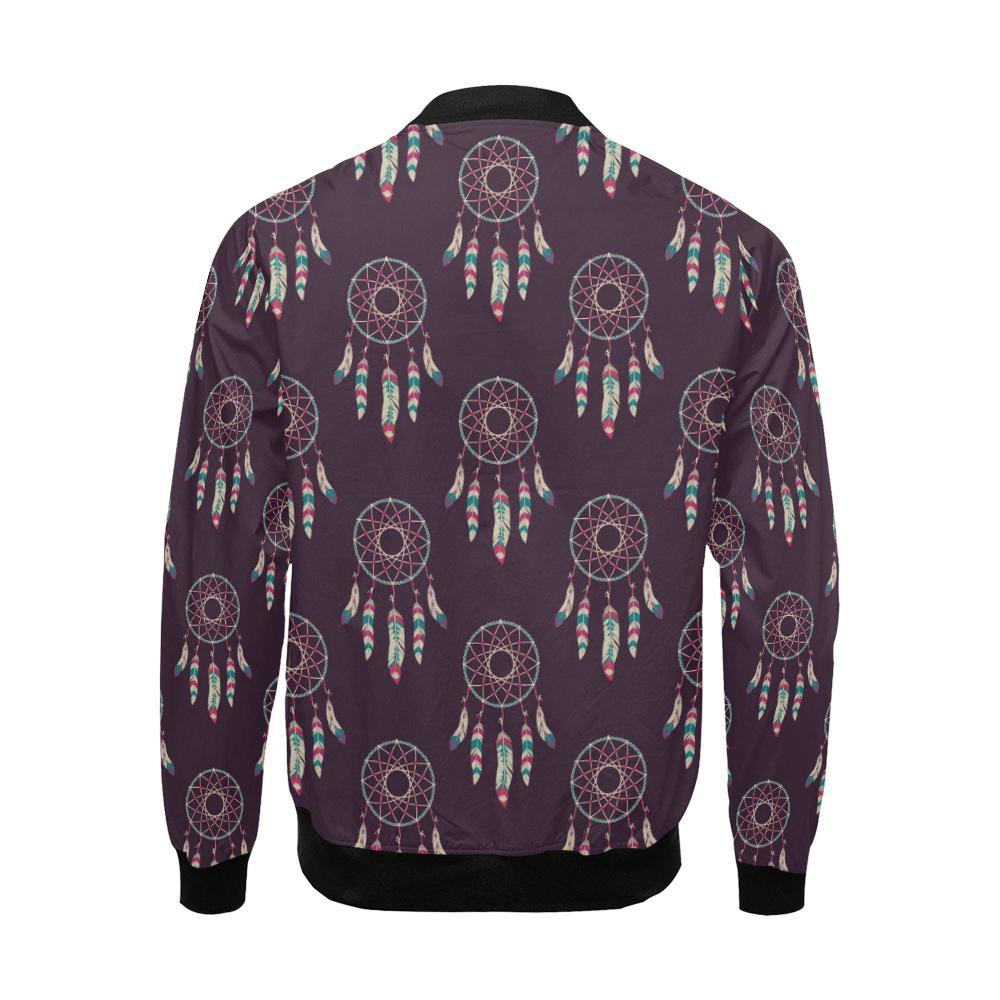 Dream Catcher Purple Feather Pattern Print Men's Bomber Jacket-grizzshop