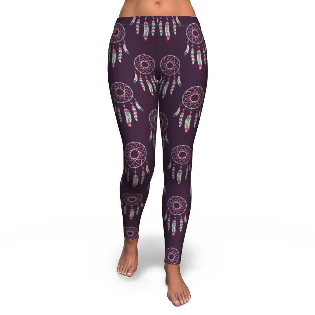 Dream Catcher Purple Feather Pattern Print Pattern Women Leggings-grizzshop