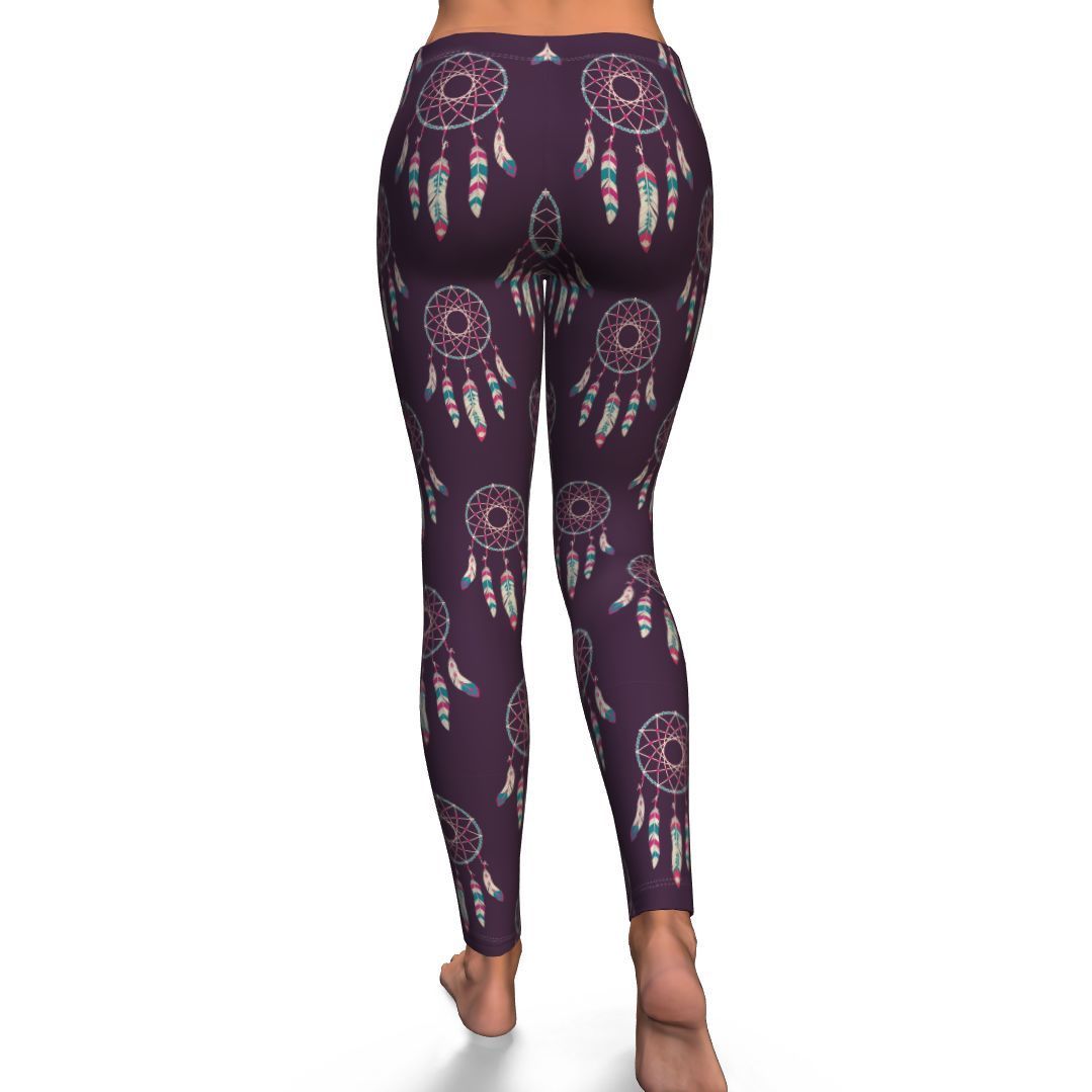 Dream Catcher Purple Feather Pattern Print Pattern Women Leggings-grizzshop