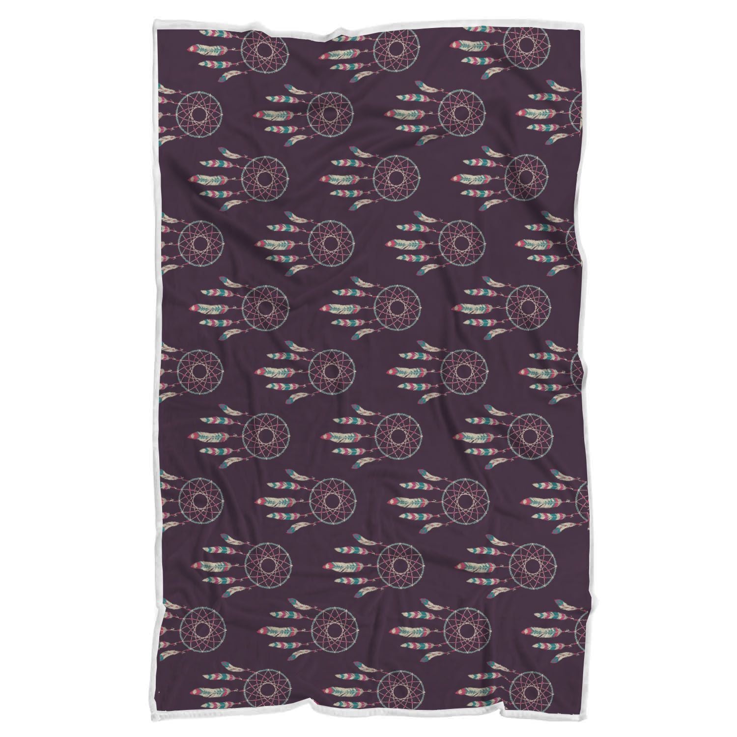 Dream Catcher Purple Feather Pattern Print Throw Blanket-grizzshop