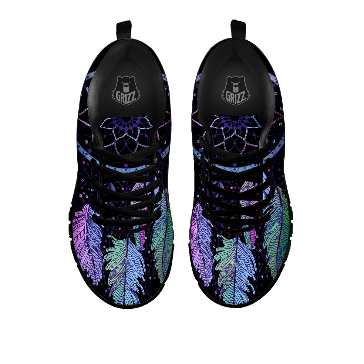 Dream Catcher Teal And Purple Print Black Sneaker-grizzshop