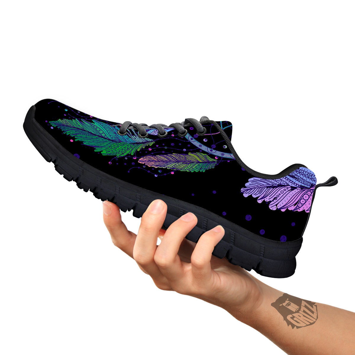 Dream Catcher Teal And Purple Print Black Sneaker-grizzshop