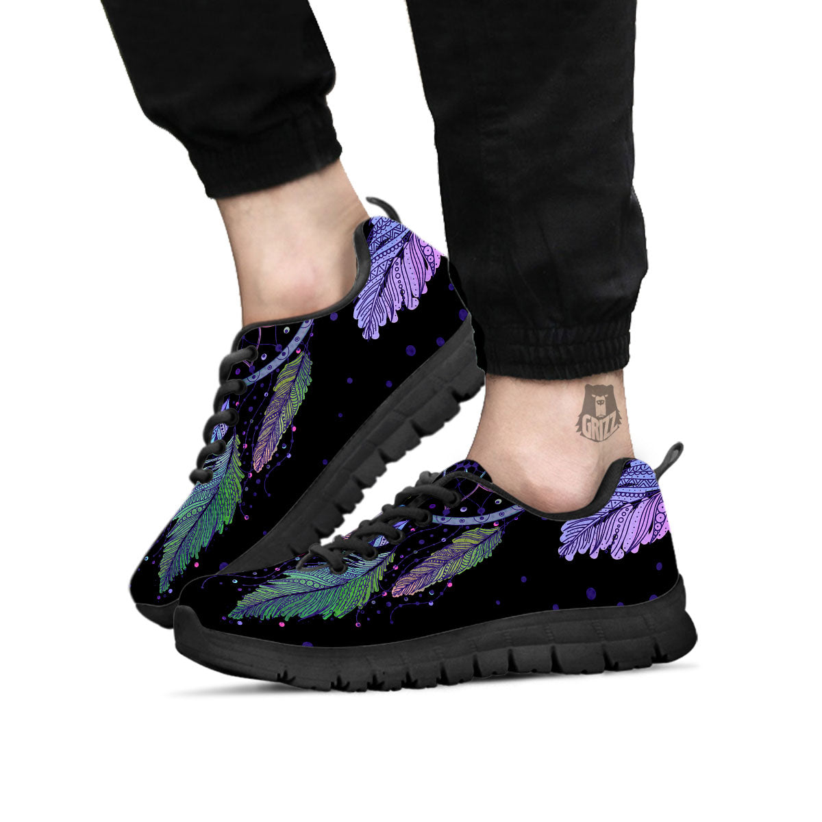 Dream Catcher Teal And Purple Print Black Sneaker-grizzshop