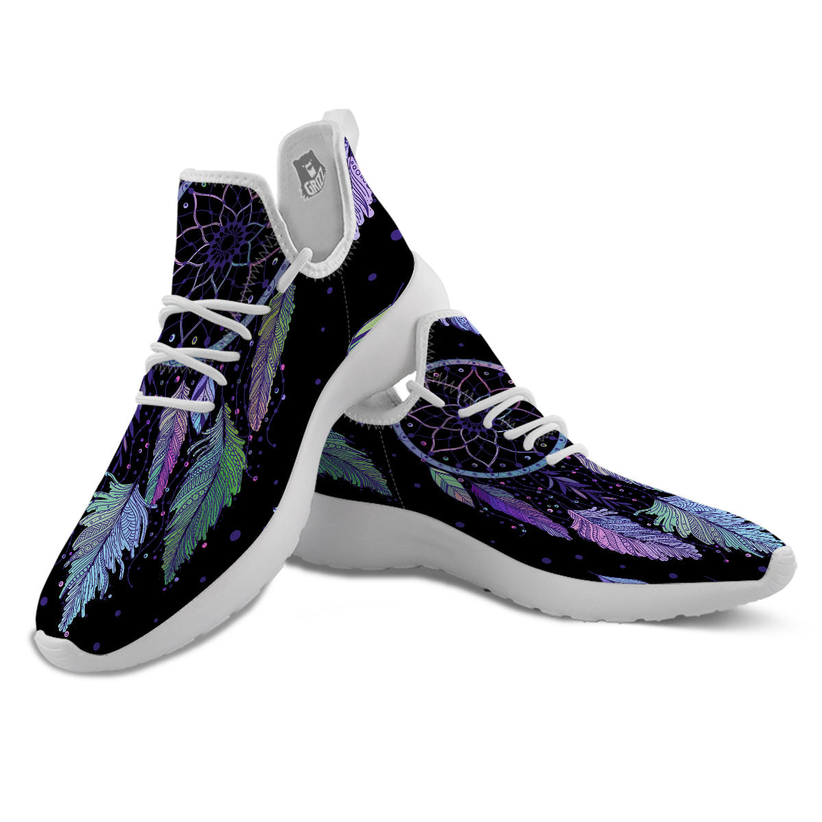 Dream Catcher Teal And Purple Print White Athletic Shoes-grizzshop