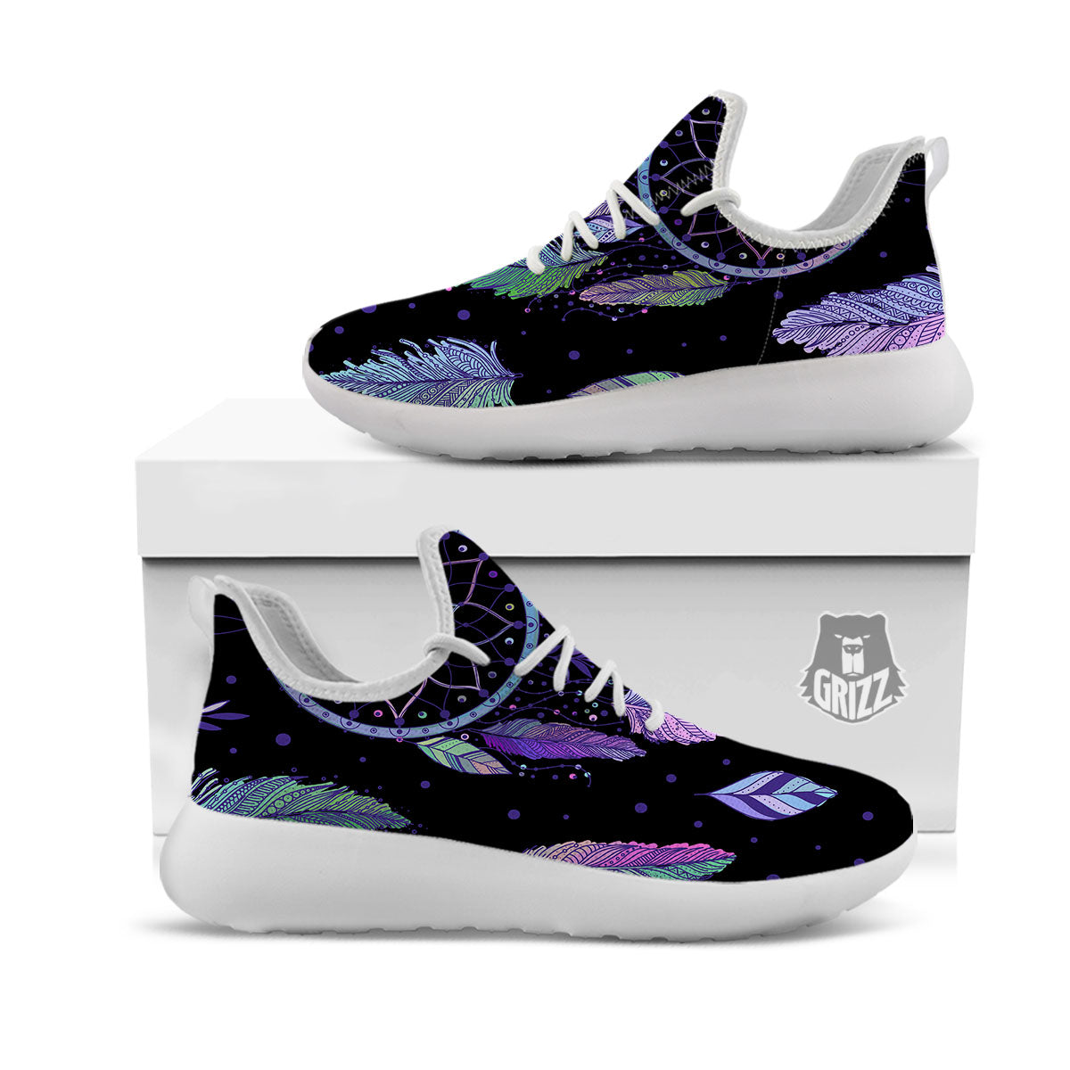 Dream Catcher Teal And Purple Print White Athletic Shoes-grizzshop