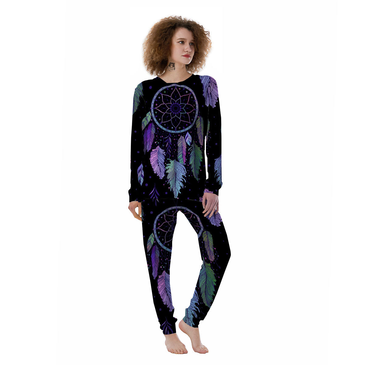 Dream Catcher Teal And Purple Print Women's Pajamas-grizzshop