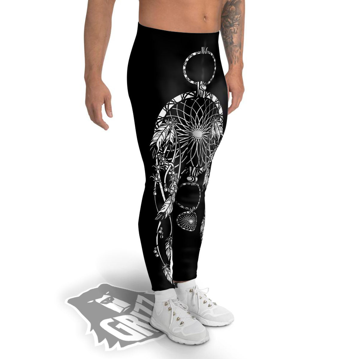 Dream Catcher White And Black Print Men's Leggings-grizzshop