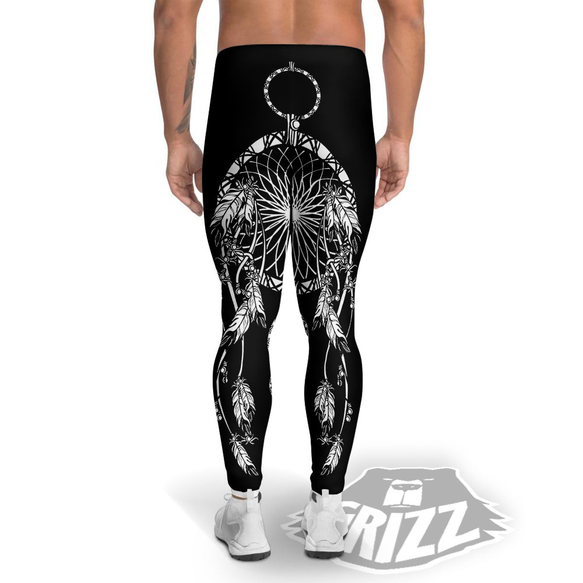 Dream Catcher White And Black Print Men's Leggings-grizzshop