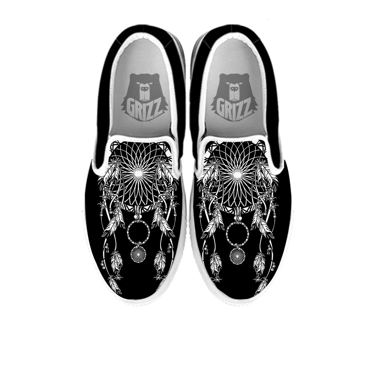 Dream Catcher White And Black Print White Slip On Shoes-grizzshop
