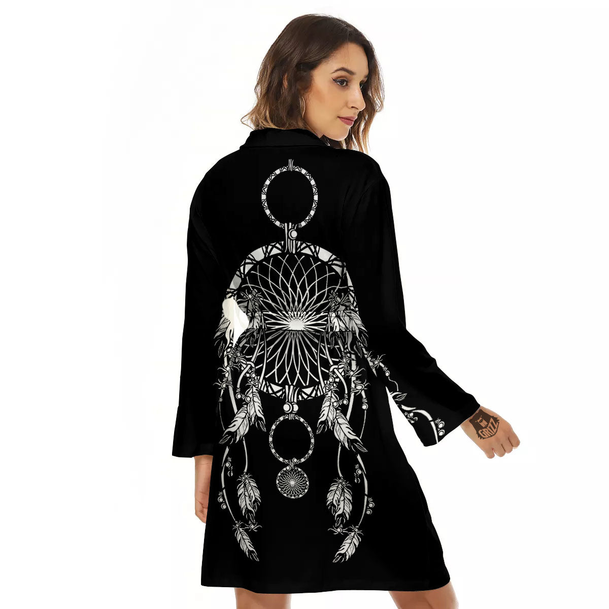 Dream Catcher White And Black Print Women's Robe-grizzshop