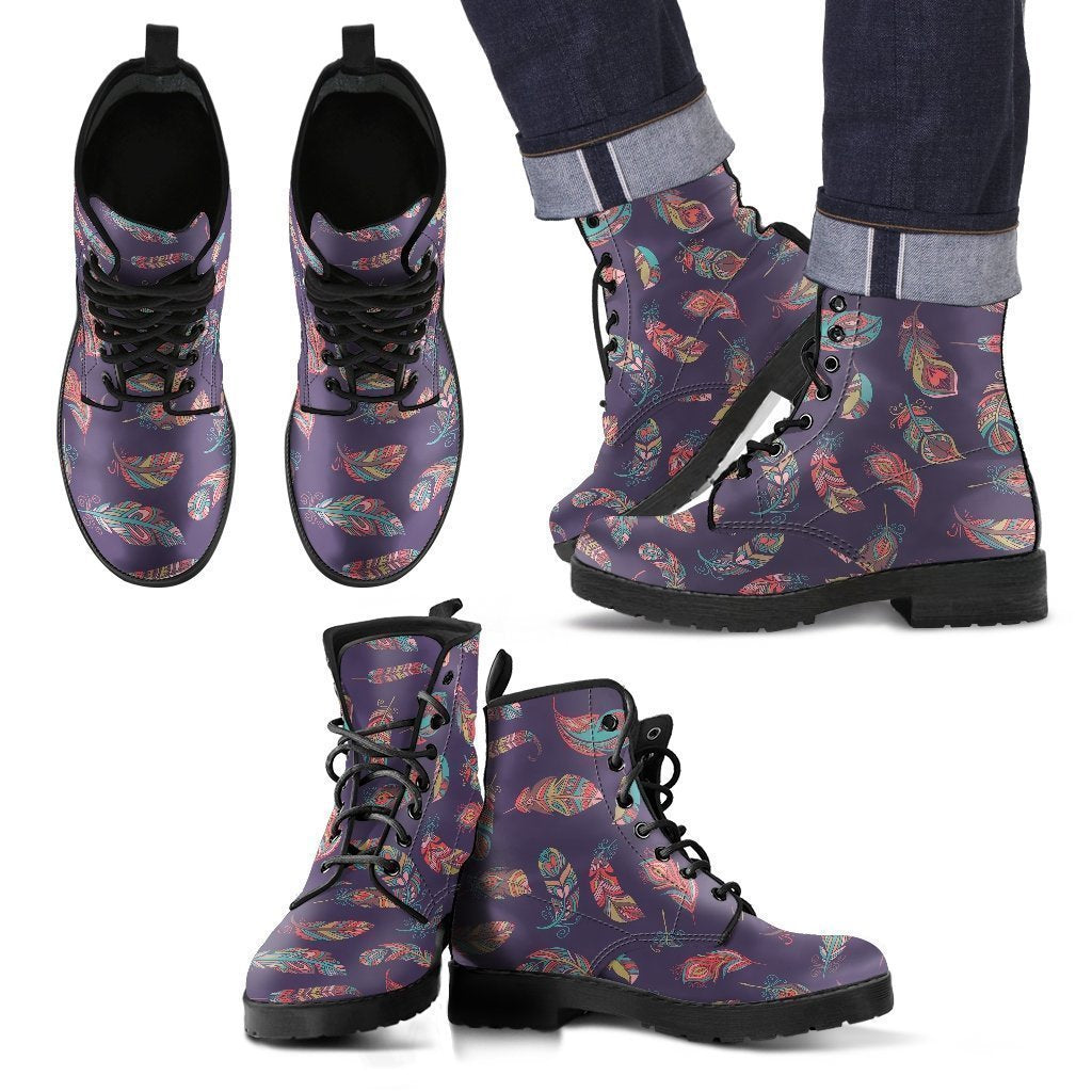 Dream Catcher Boho Feather Pattern Print Men Women Leather Boots-grizzshop