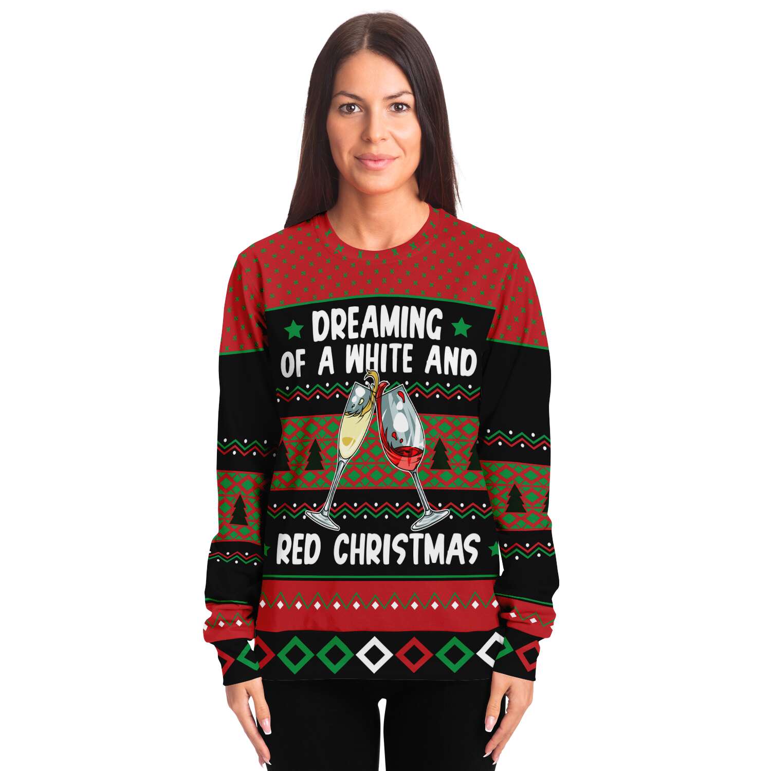 Dreaming Of A White And Red Christmas Wine Lover Ugly Christmas Sweater-grizzshop