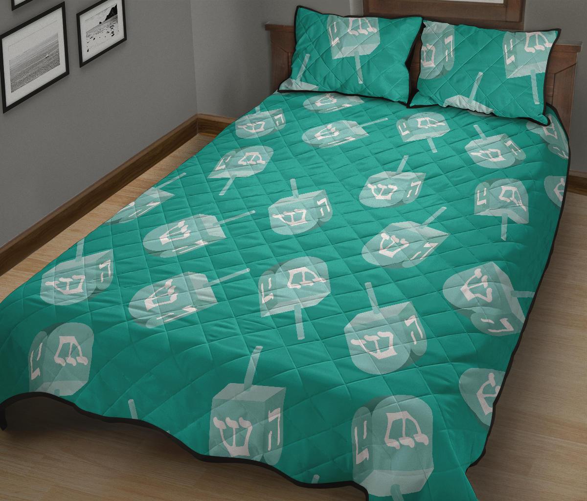 Dreidel Pattern Print Bed Set Quilt-grizzshop
