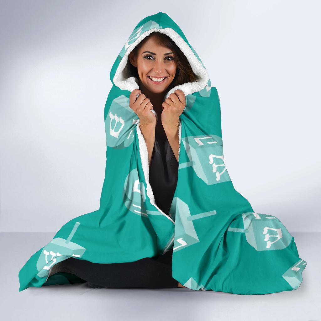 Dreidel Pattern Print Hooded Blanket-grizzshop