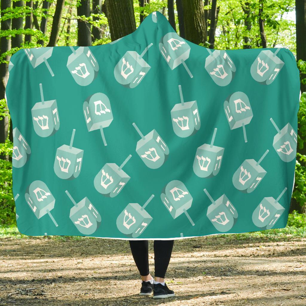 Dreidel Pattern Print Hooded Blanket-grizzshop