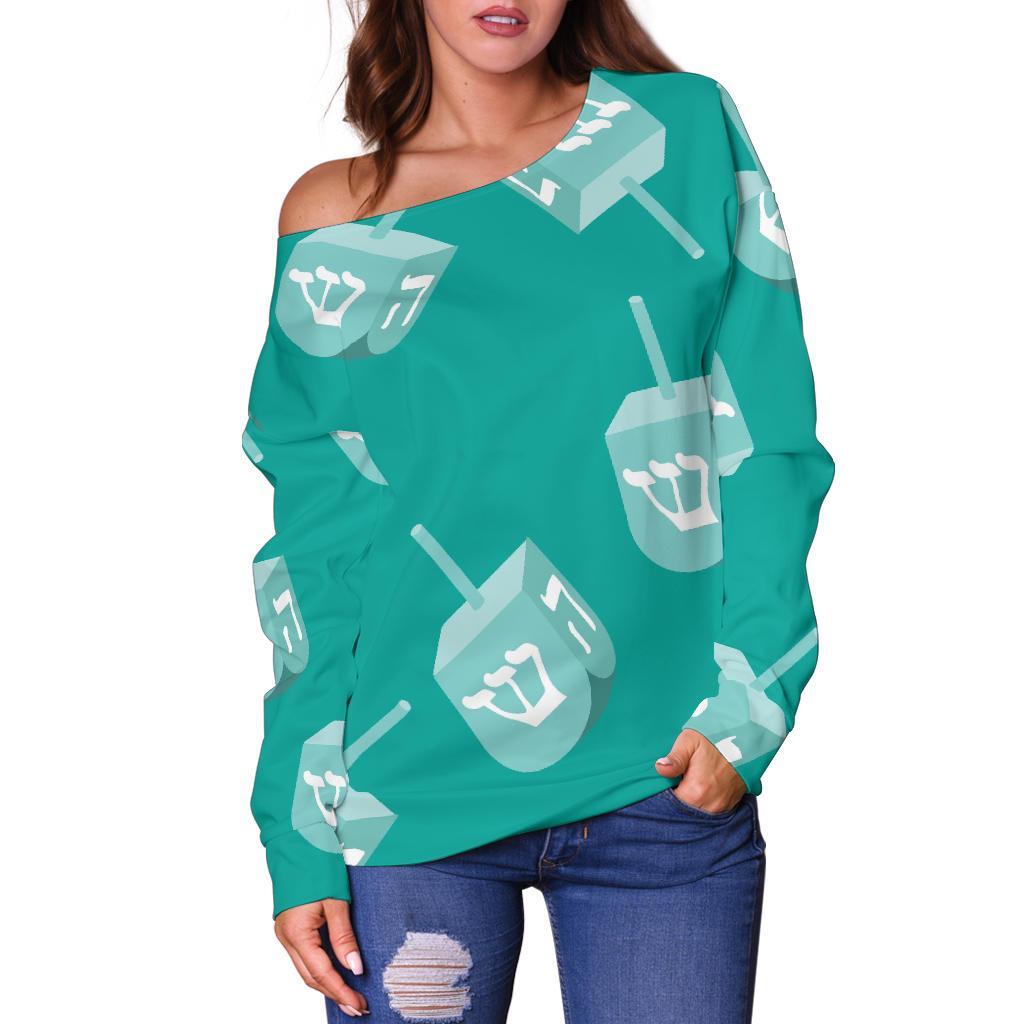 Dreidel Pattern Print Women Off Shoulder Sweatshirt-grizzshop