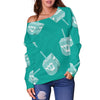 Dreidel Pattern Print Women Off Shoulder Sweatshirt-grizzshop