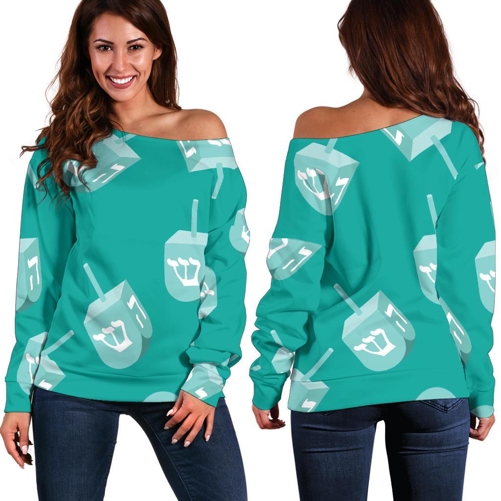 Dreidel Pattern Print Women Off Shoulder Sweatshirt-grizzshop