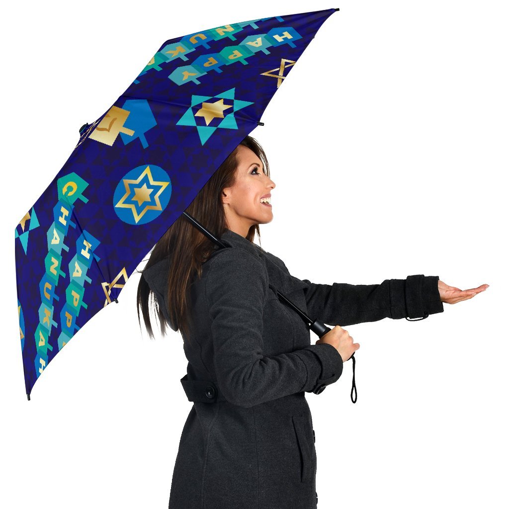 Dreidel Print Pattern Automatic Foldable Umbrella-grizzshop