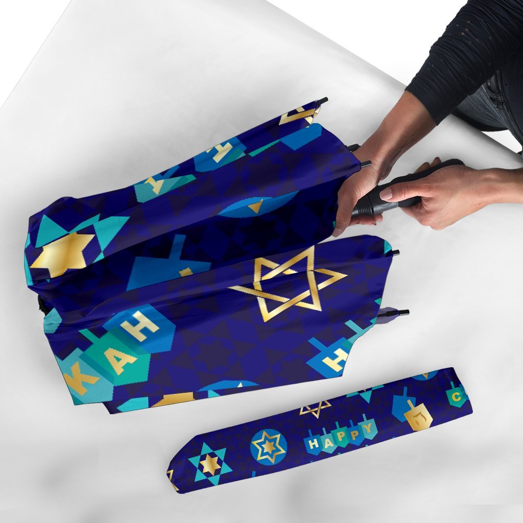 Dreidel Print Pattern Automatic Foldable Umbrella-grizzshop