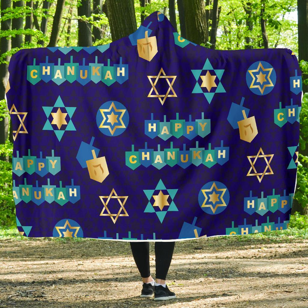 Dreidel Print Pattern Hooded Blanket-grizzshop