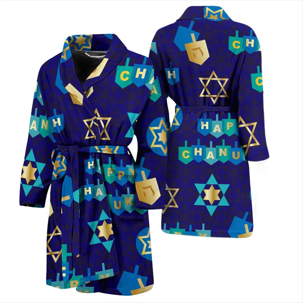 Dreidel Print Pattern Men Long Robe-grizzshop