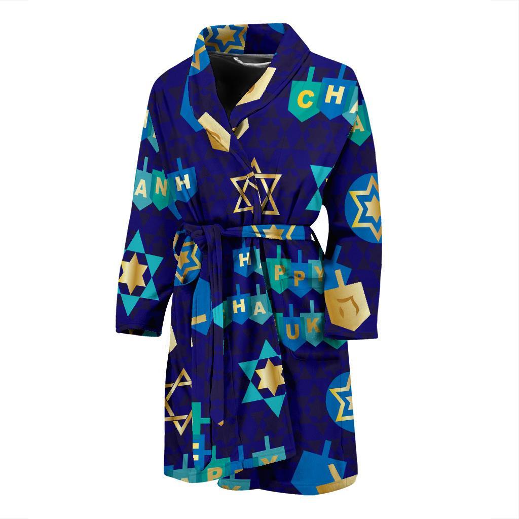 Dreidel Print Pattern Men Long Robe-grizzshop