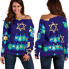 Dreidel Print Pattern Women Off Shoulder Sweatshirt-grizzshop