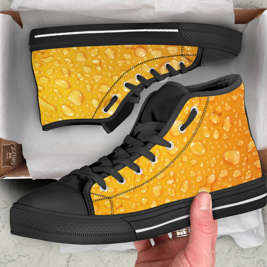 Drops Water On Beer Glass Print Black High Top Shoes-grizzshop