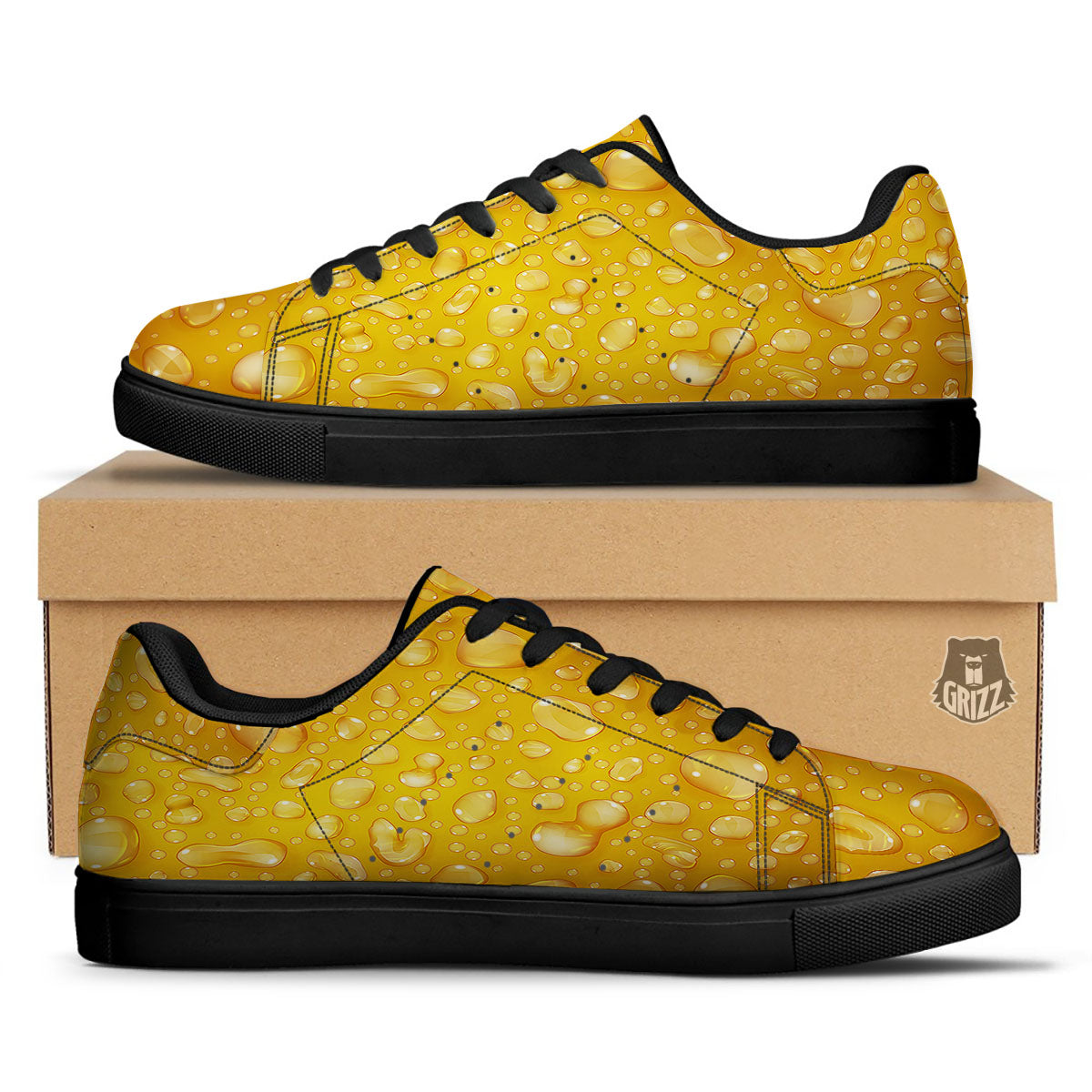 Drops Water On Beer Glass Print Black Low Top Sneakers-grizzshop