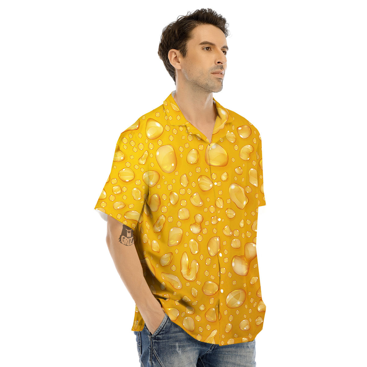 Drops Water On Beer Glass Print Men's Hawaiian Shirt-grizzshop