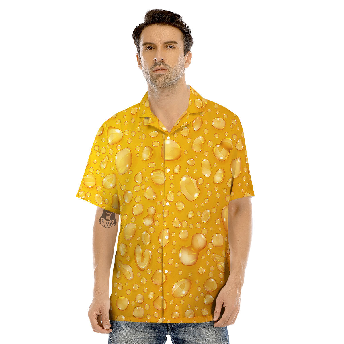 Drops Water On Beer Glass Print Men's Hawaiian Shirt-grizzshop