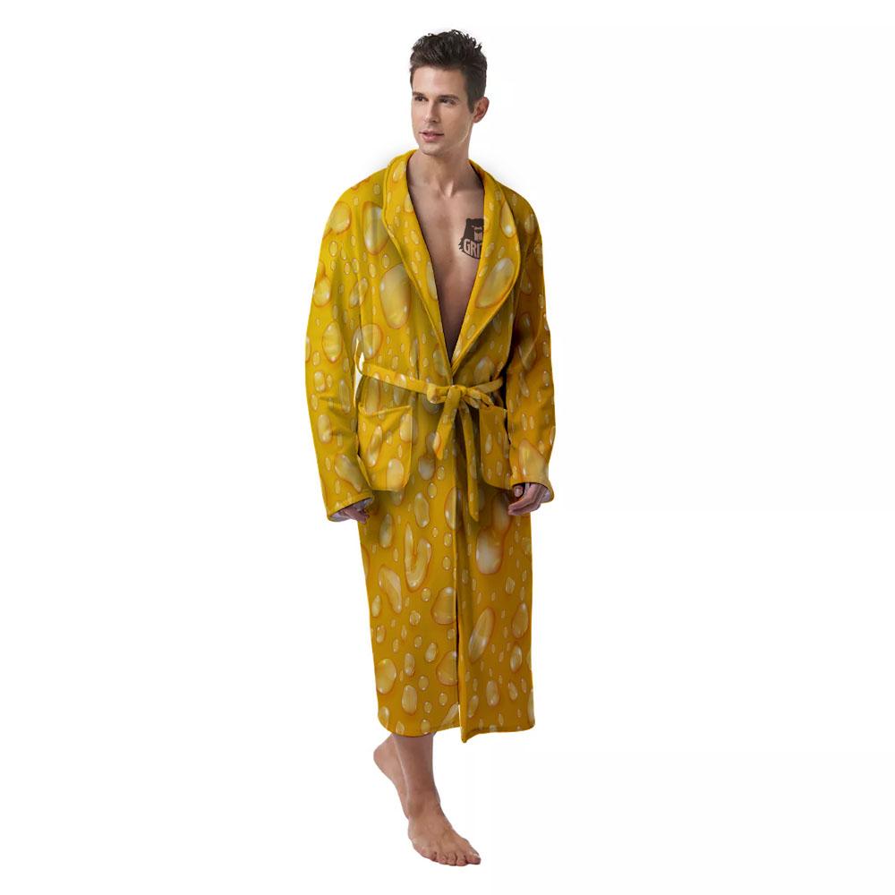 Drops Water On Beer Glass Print Men's Robe-grizzshop