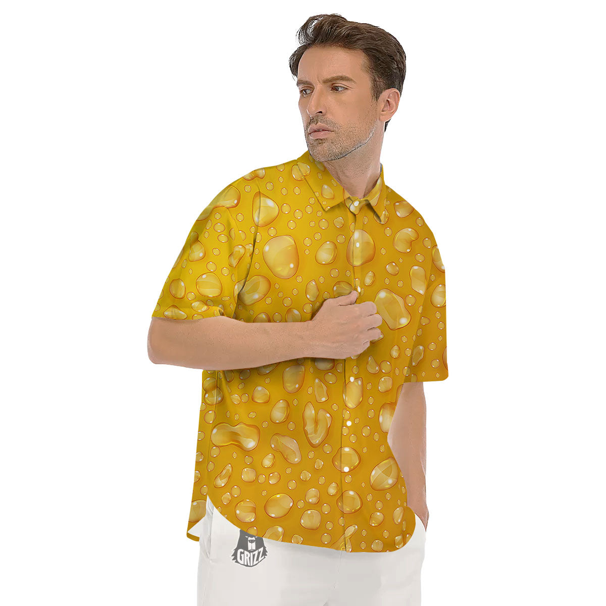 Drops Water On Beer Glass Print Men's Short Sleeve Shirts-grizzshop