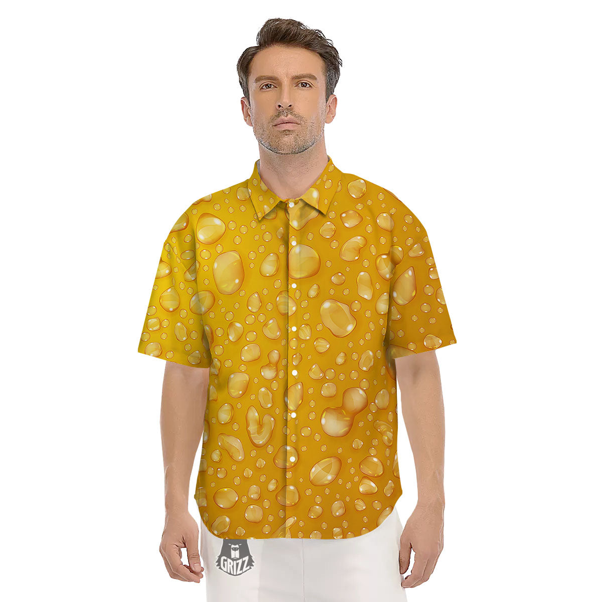 Drops Water On Beer Glass Print Men's Short Sleeve Shirts-grizzshop