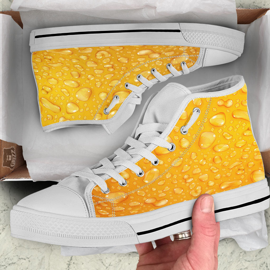Drops Water On Beer Glass Print White High Top Shoes-grizzshop
