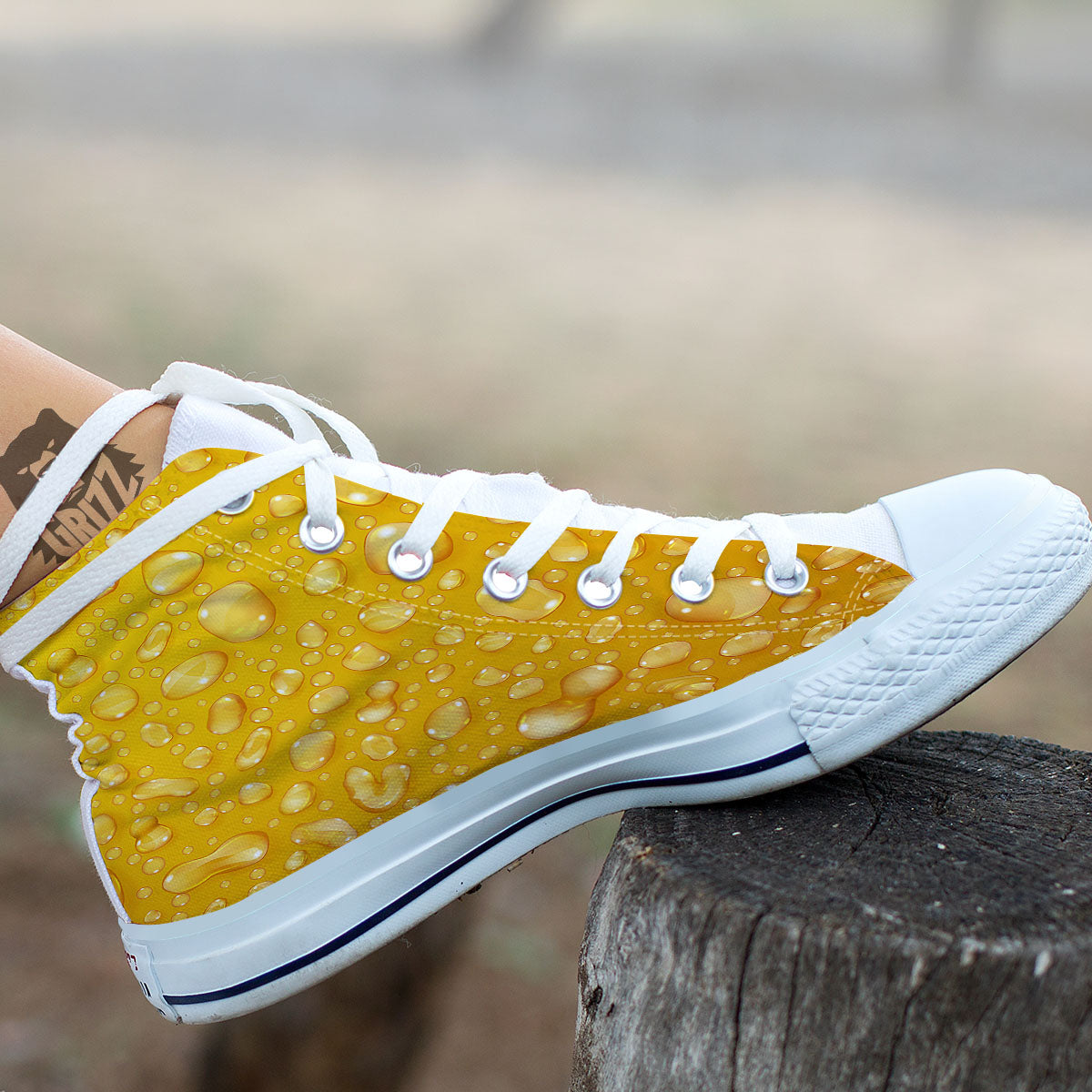 Drops Water On Beer Glass Print White High Top Shoes-grizzshop