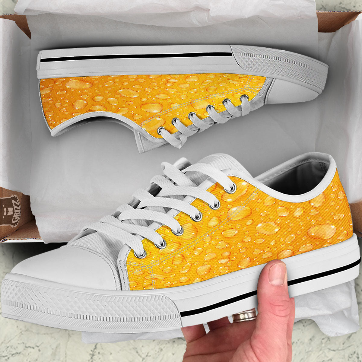 Drops Water On Beer Glass Print White Low Top Shoes-grizzshop