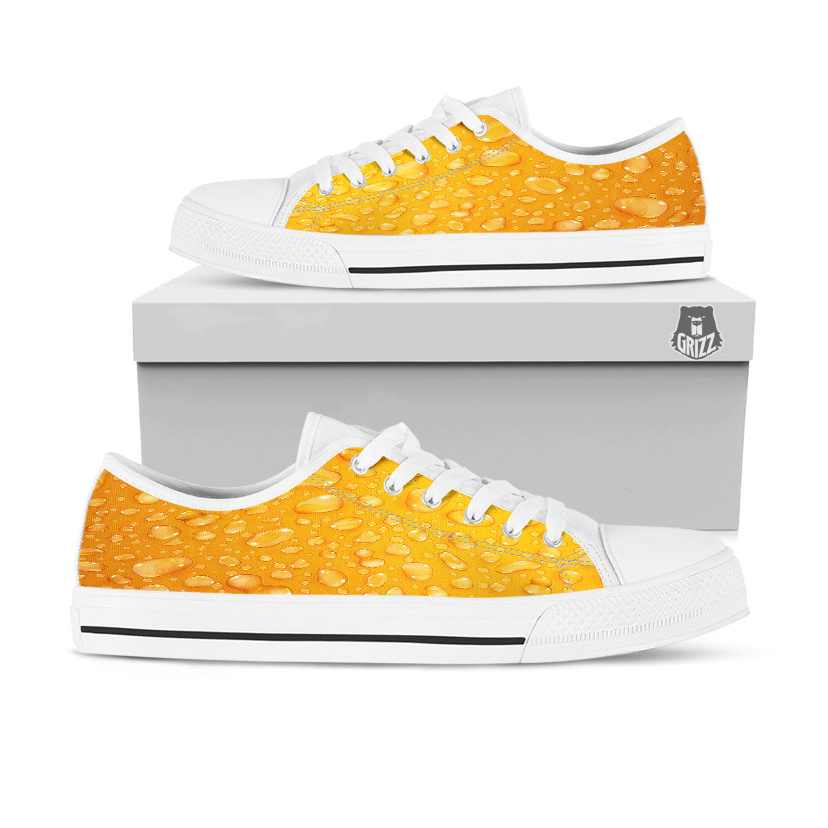 Drops Water On Beer Glass Print White Low Top Shoes-grizzshop