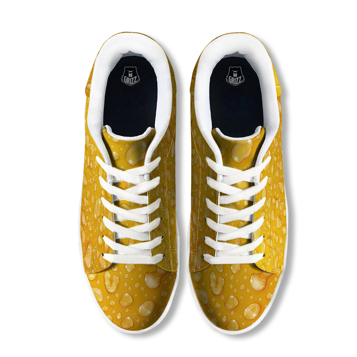 Drops Water On Beer Glass Print White Low Top Sneakers-grizzshop